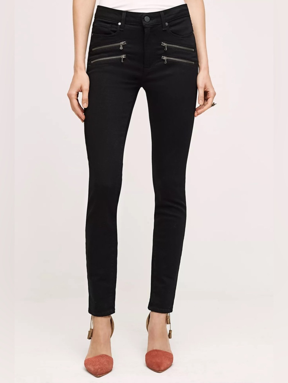 Paige High Rise Edgemont Zipper Skinny Jeans Black Size 25